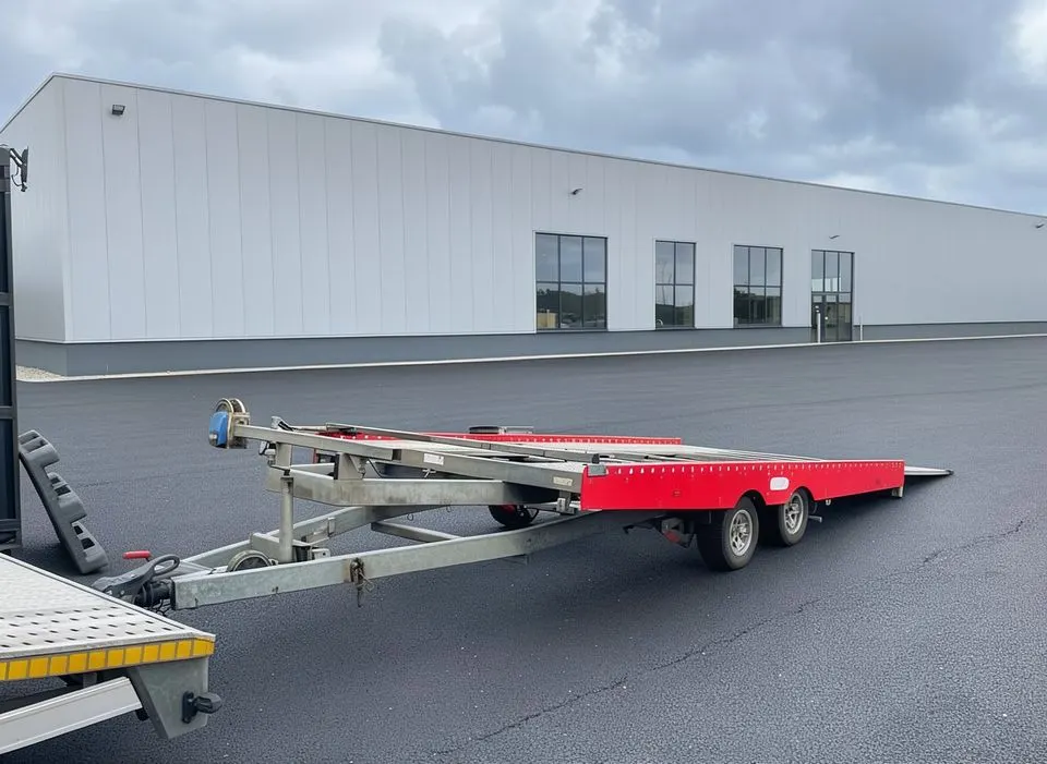 Kippbarer Unsinn-Autotransportanhänger in der Gesamtansicht